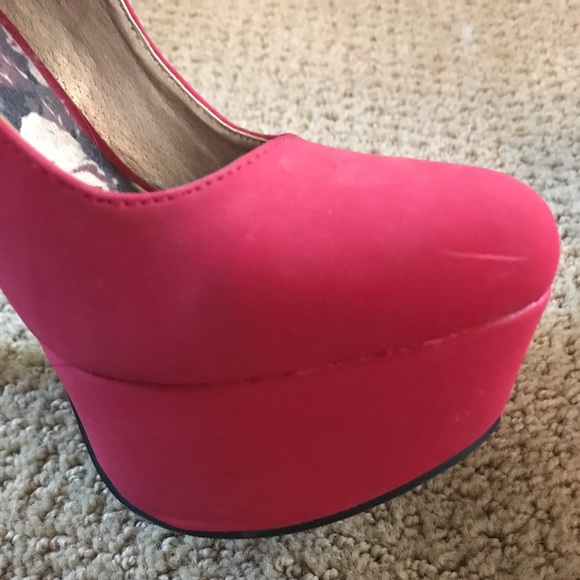 Red Suede Mary Jane Platform Heels - Picture 3 of 8