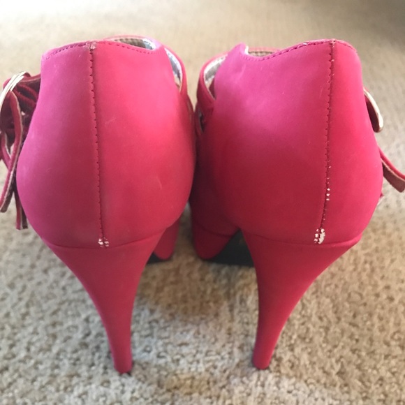 Red Suede Mary Jane Platform Heels - Picture 4 of 8