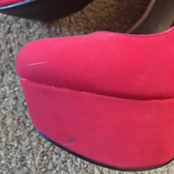 Red Suede Mary Jane Platform Heels - Picture 5 of 8