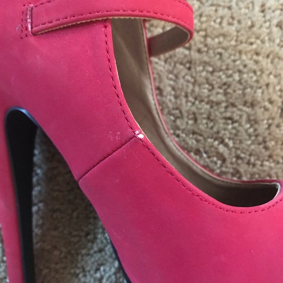 Red Suede Mary Jane Platform Heels - Picture 6 of 8