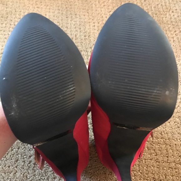 Red Suede Mary Jane Platform Heels - Picture 7 of 8