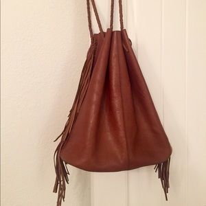 TopShop authentic leather fringe bucket bag