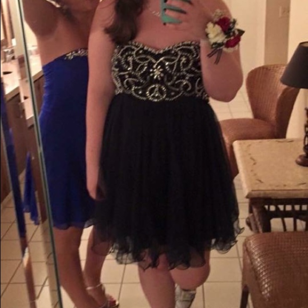 Short Navy Blue Homecoming Dress!