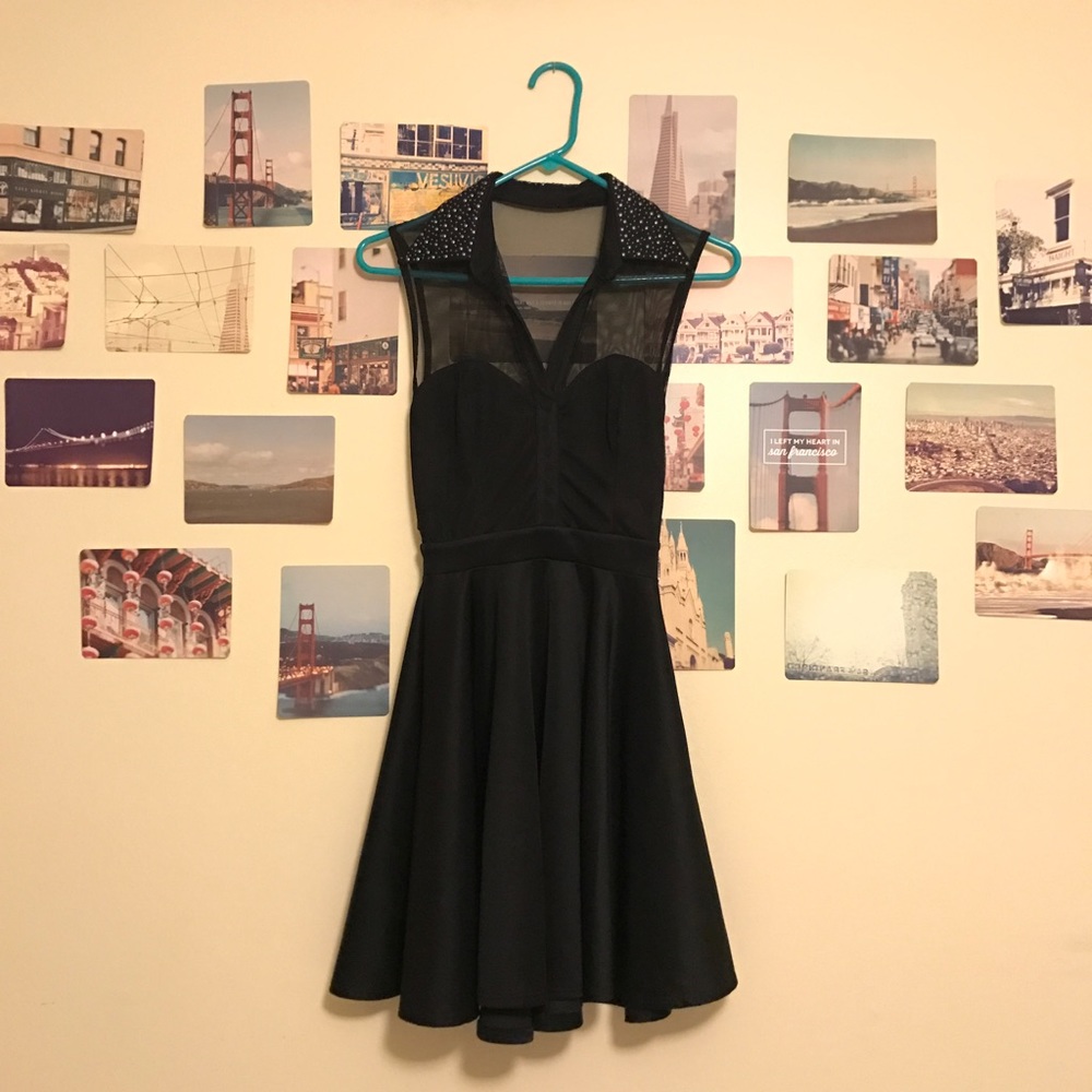 Arden B Black Mesh Detail Skater Dress