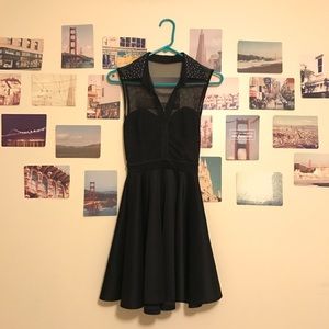 Arden B Black Mesh Detail Skater Dress