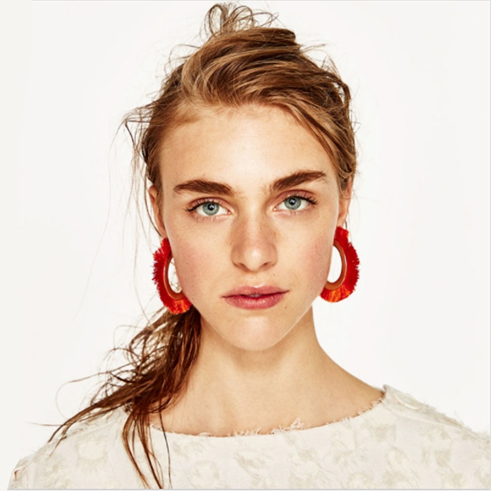 On Trend Burnt Orange Fan Fringe Earrings