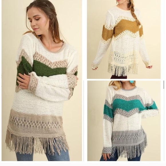 Umgee BOHO crochet fringed sweater tunic - Picture 2 of 6