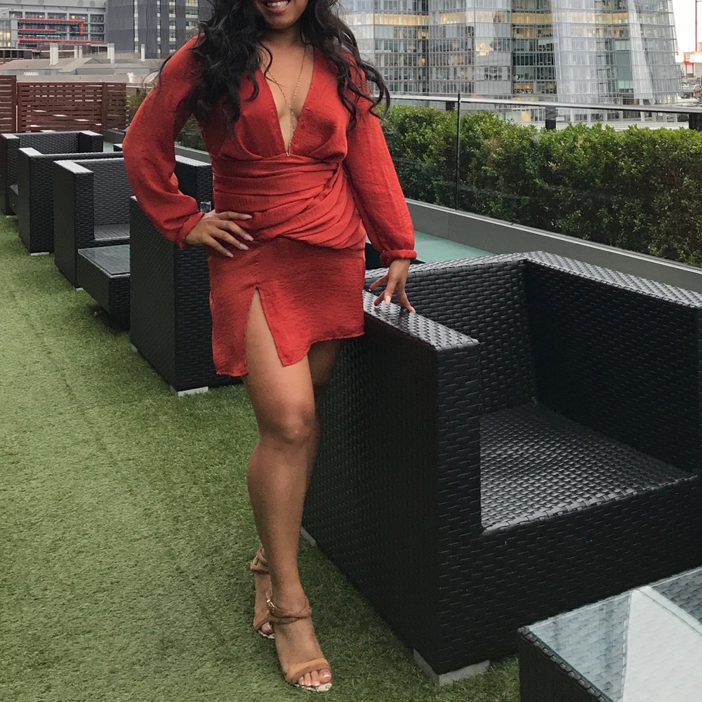 Satin orange short mini dress!