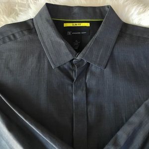 Men's grey button down long sleeve shirt