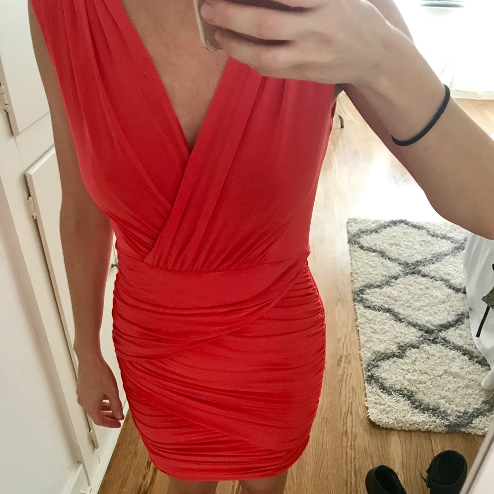 BCBG cocktail dress in color poppy.