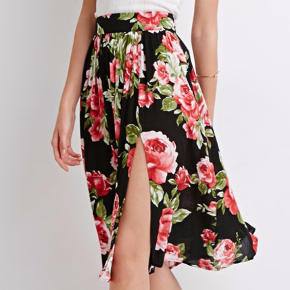 Split Side Floral Skirt