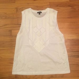 J.Crew white tank with appliqué, size L
