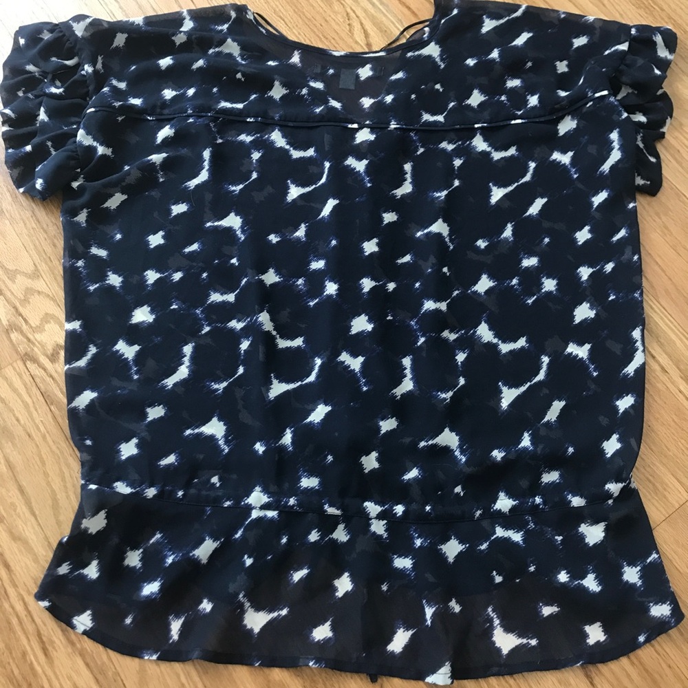 Lauren Conrad blue and white oversized blouse.