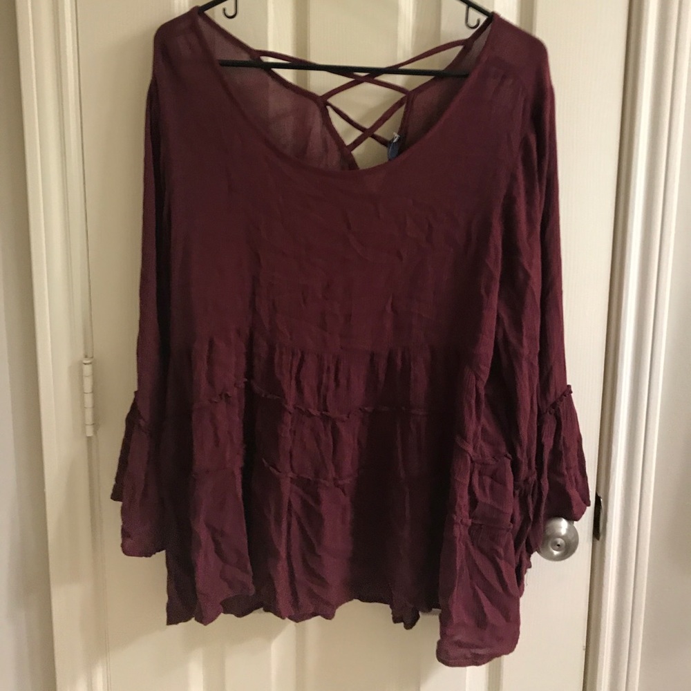 BURGUNDY BLOUSE + American Eagle Top