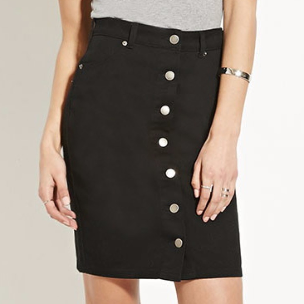 Black Button Up Jean Skirt