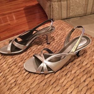 Silver Leather Sling Back Heels