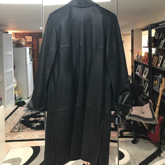 Faracci Genuine Black Leather Long Coat XXL - Picture 5 of 8
