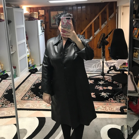 Faracci Genuine Black Leather Long Coat XXL - Picture 6 of 8