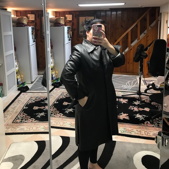 Faracci Genuine Black Leather Long Coat XXL - Picture 7 of 8