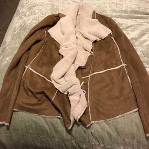 Faux fur and brown suede jacket