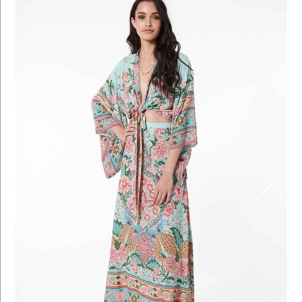 SPELL LOTUS KIMONO TOP XS in Peacock