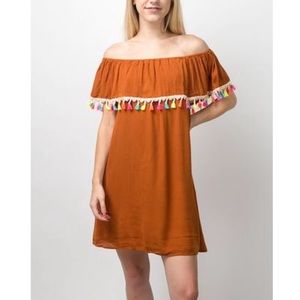 Burnt Orange off the shoulder dress