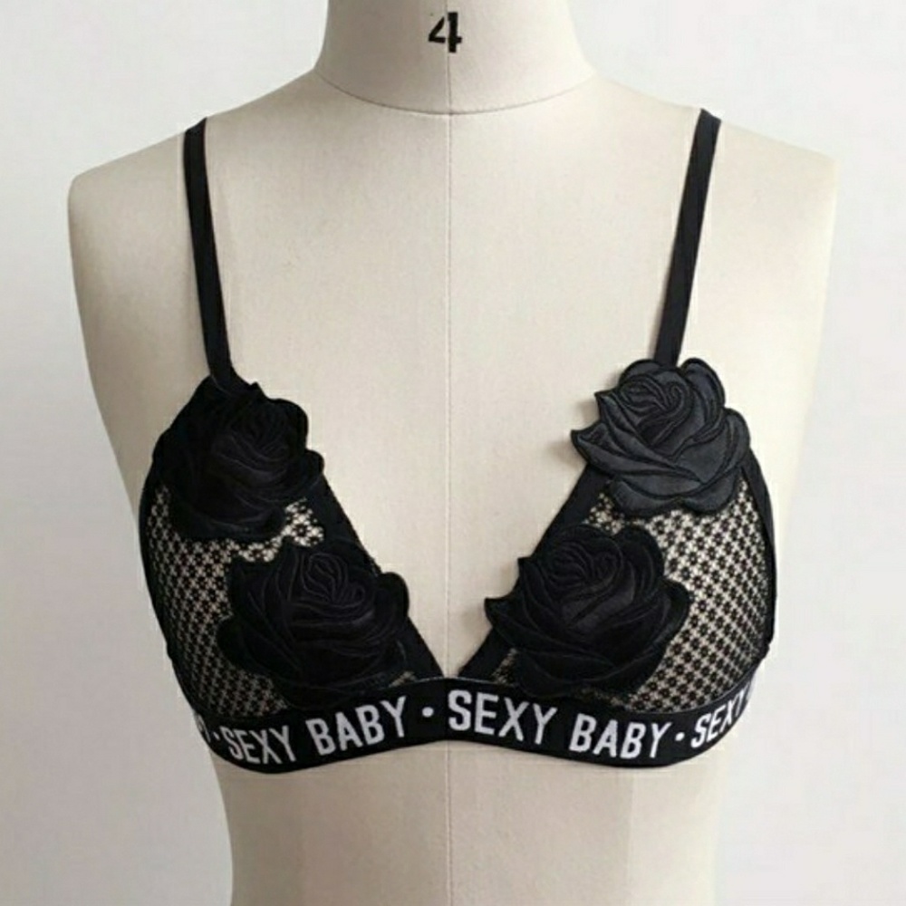 Sexy Embroidery Rose Mesh Bralette