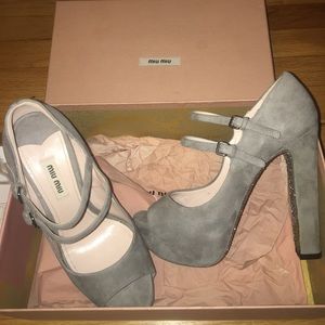 Miu Miu Suede Platform Pumps with Glitter Sole Miu Miu Suede Platform Pumps with Glitter Sole