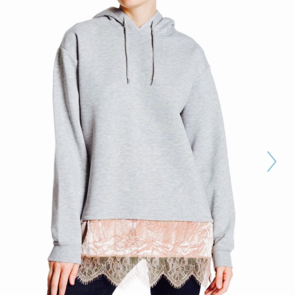 HP🌺 TOPSHOP  Velvet Lace Hem Hoodie