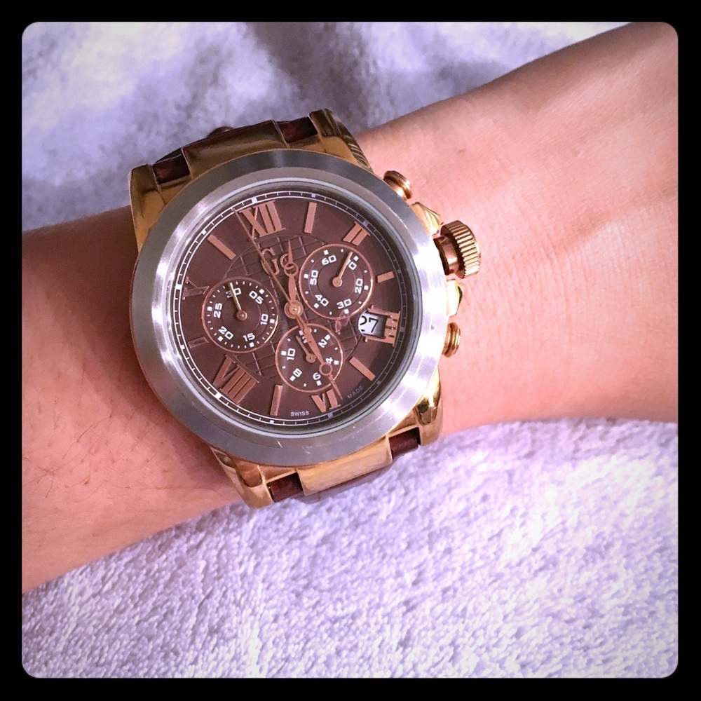 GC Chronograph Watch with brown leather strap