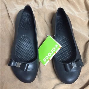NWT Black Croc Flats Size 10