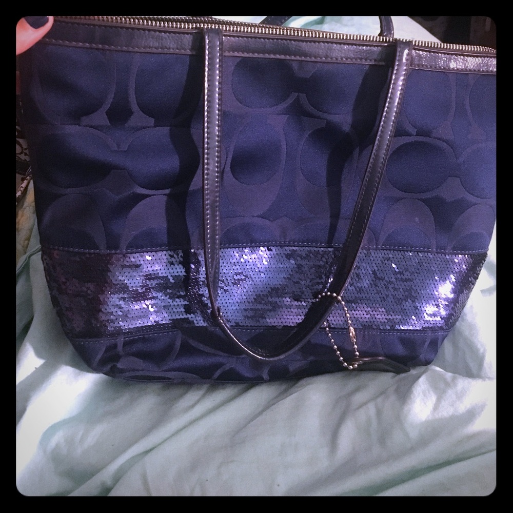 Navy sequin coach purse