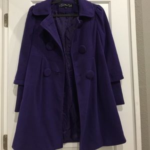 Purple Pea Coat w/ Jumbo Buttons and Fun Sleeves