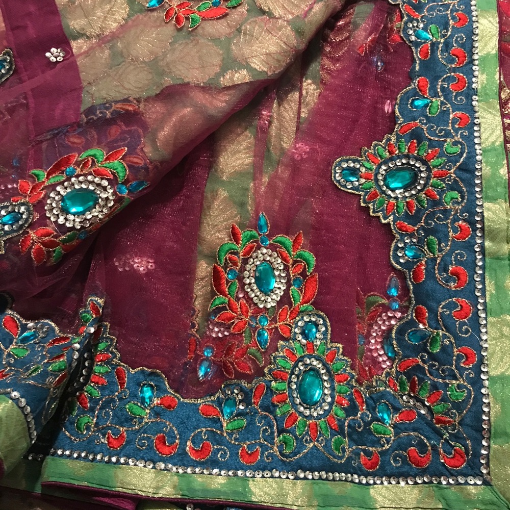 Half net half georgette sari lehenga