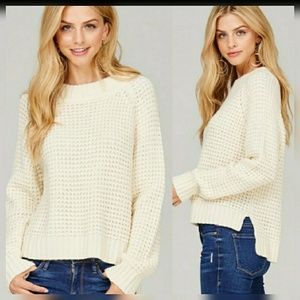 Oatmeal Crewneck WaffleKnit Longsleeve Sweater