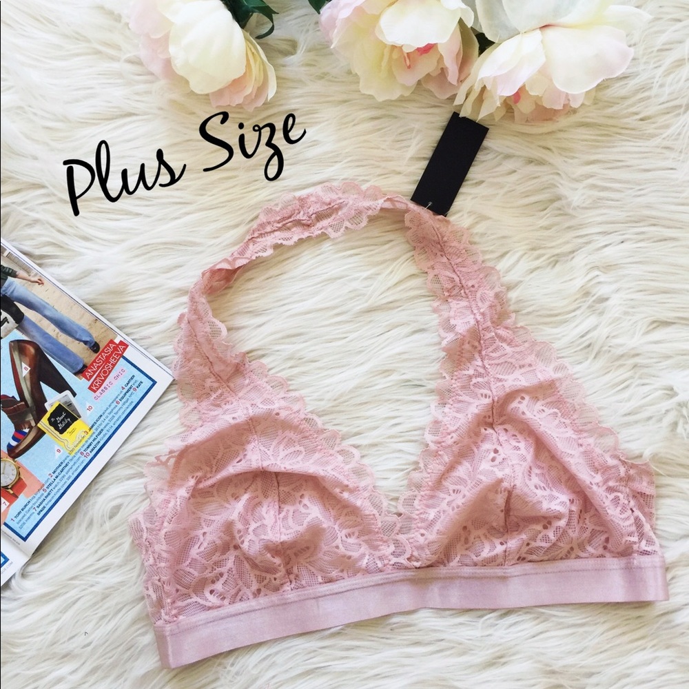 Nude Plus Size Floral Lace Halter Bralette