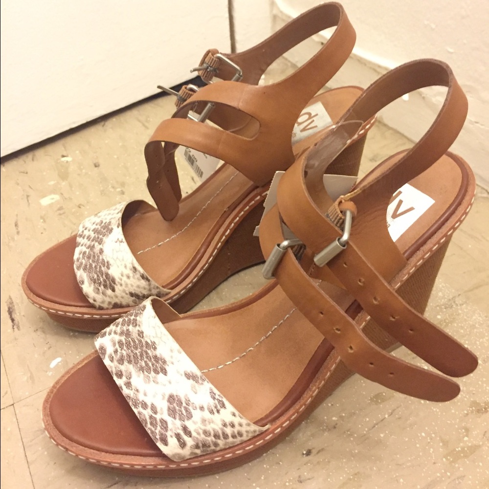 DV Snake Print Strap Open Toe Wedge Sandal S 8 1/2