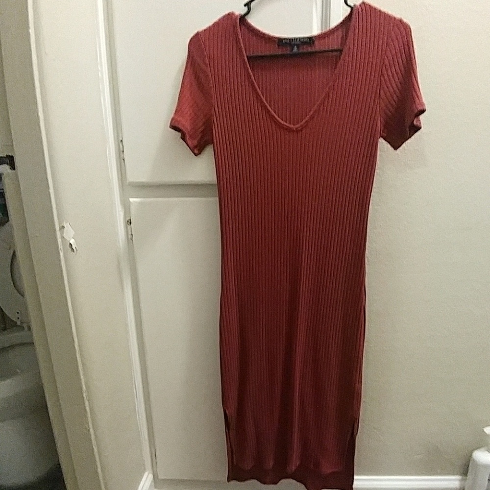 Red ribbed knit dress
