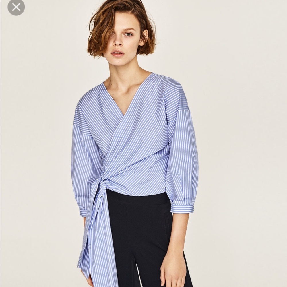Zara front cross over tie shirt