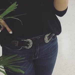 Black western style double buckle belt