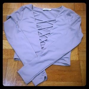 Gray Crop Top Long Sleeve