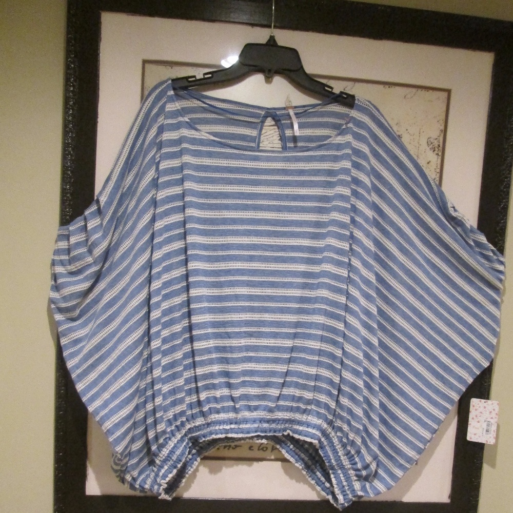 NWT FREE PEOPLE BLUE WHITE STRIPE POPOVER TOP NEW