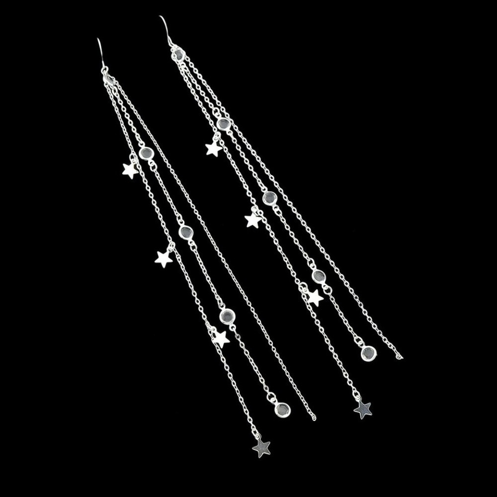 Long silver dangle earrings - Picture 3 of 3