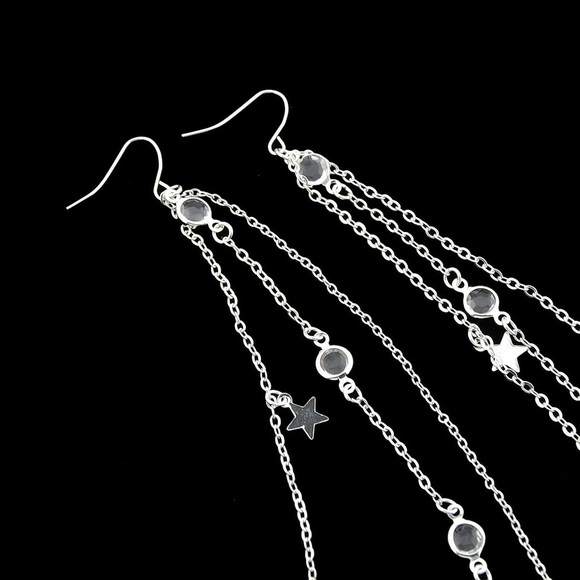 Long silver dangle earrings - Picture 2 of 3