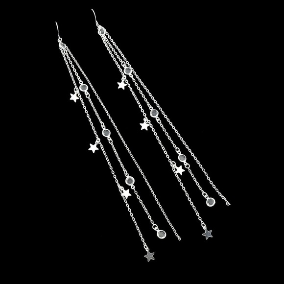 Long silver dangle earrings - Picture 3 of 3