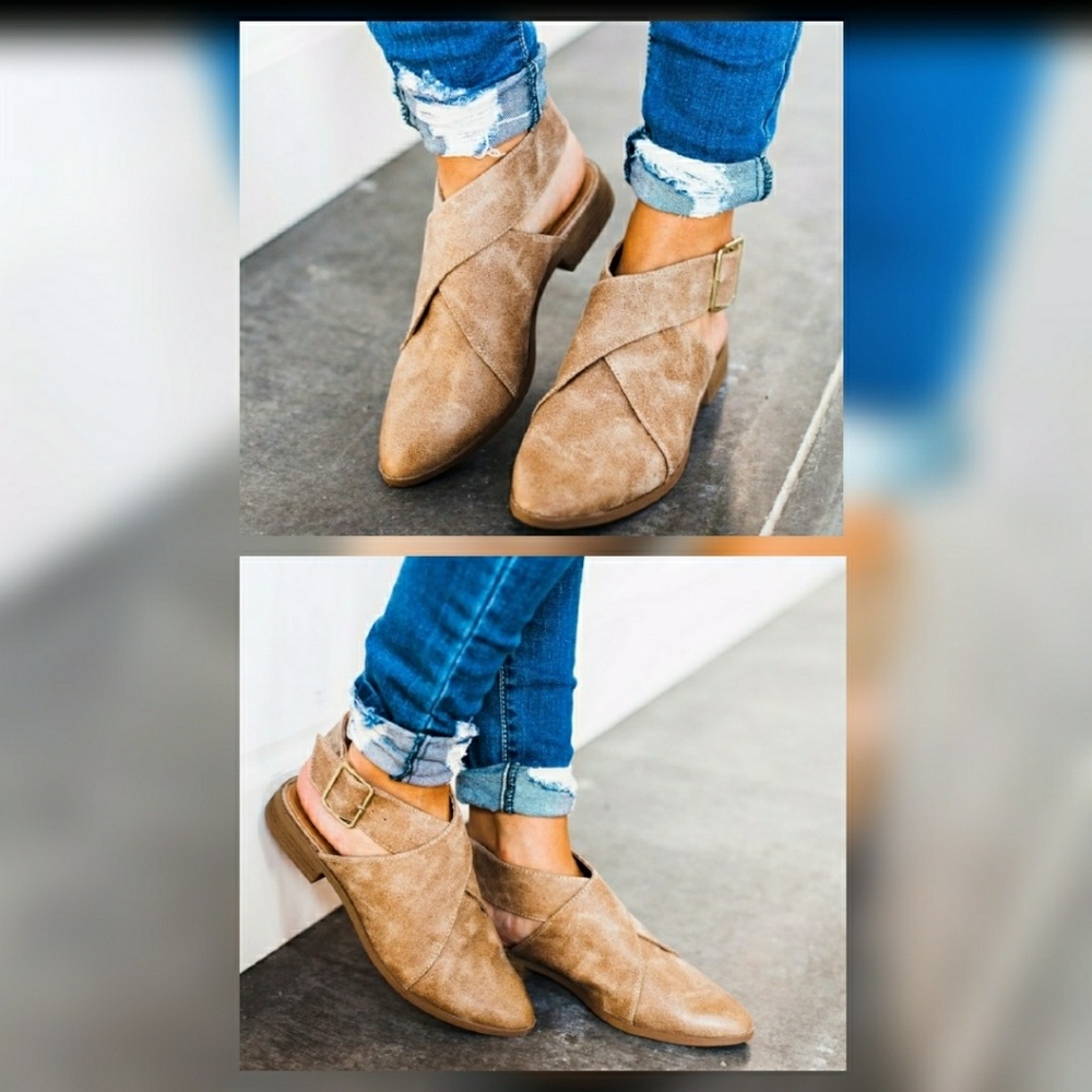 Taupe Buckle Wrap Tuxedo Ankle Booties