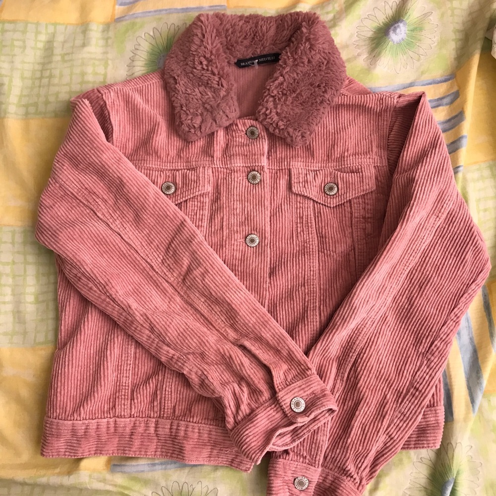Brandy Melville Pink Corduroy Fur Jacket