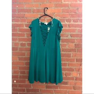 Green Lace Up Skater Dress