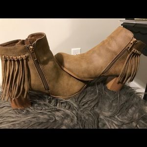 Tan fringe booties