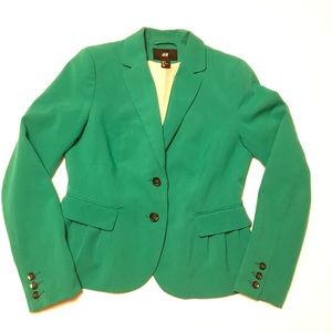 H&M Green Blazer Pleated Long Sleeve Size 8 H&M Green Blazer Pleated Long Sleeve Size 8
